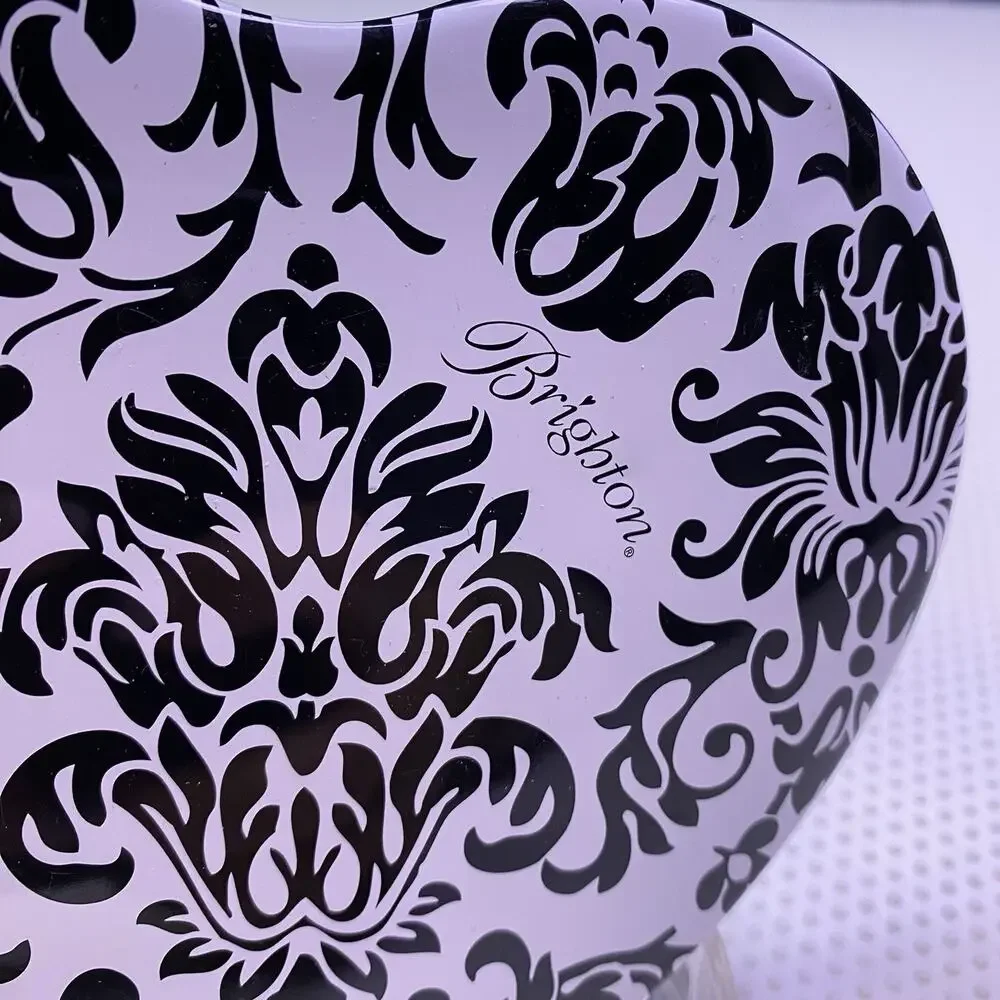 Brighton Heart Shaped Metal Tin Box Black & White Jewelry Trinket Case With Lid